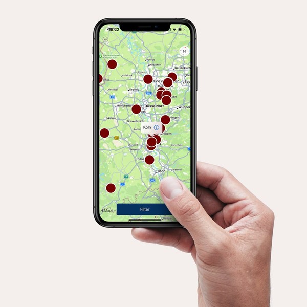 Eine Sprachenkarte innerhalb der PALAVA-App, markiert mit mehreren roten Punkten