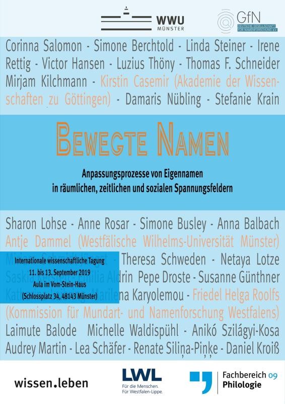 Veranstaltungsplakat zu der Tagung "Bewegte Namen"